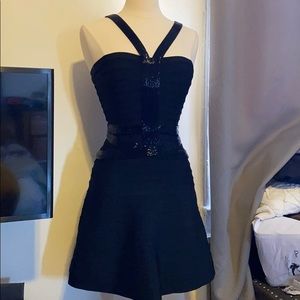 Herve Leger Black Beaded Dress Sz M